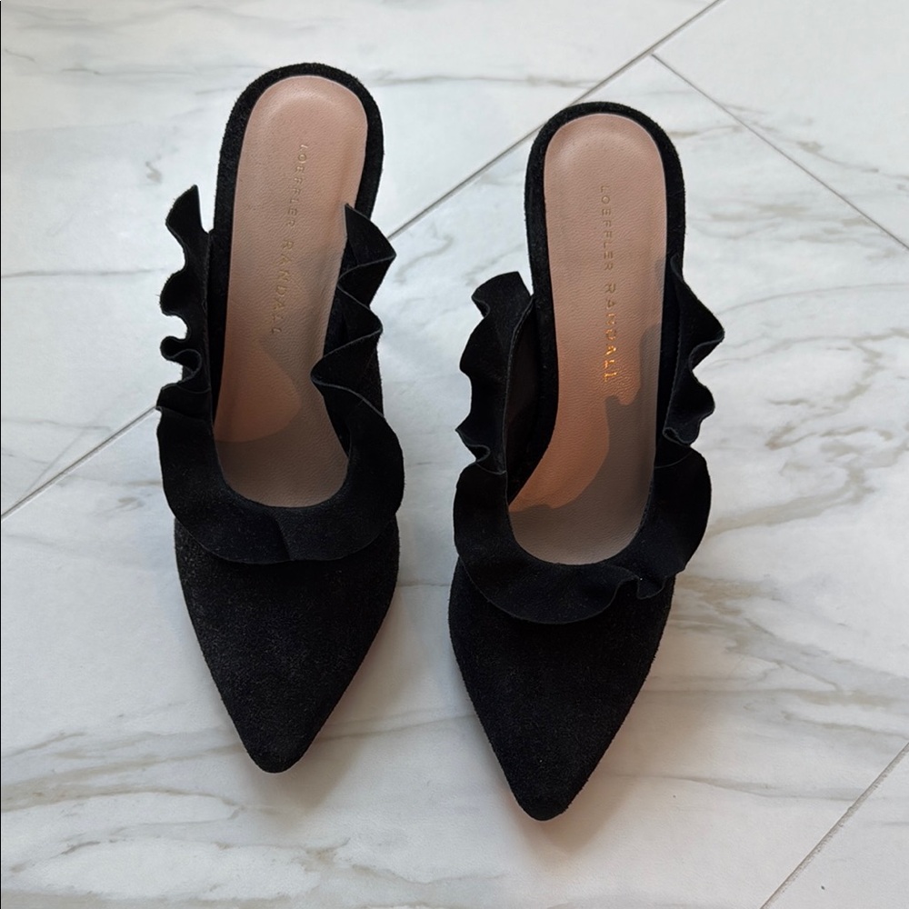 Elegant Black Ruffle Women's Heels